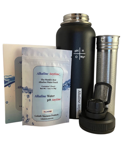 32oz. Alkaline Water Bottle Stainless Steel | Creates pH Water up to 9.5+ pH | Wide Mouth Vacuum Insulated With Handle | Micromesh Pouch and Infuser - Alkaline Anytime